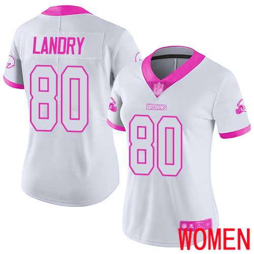 Cleveland Browns Jarvis Landry Women White Pink Limited Jersey #80 NFL Football Rush Fashion